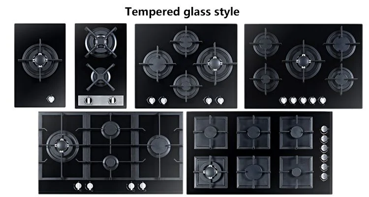 Kitchen Appliances Tempered Glass Panel 4 Burner Gas Stoves Iron Burners